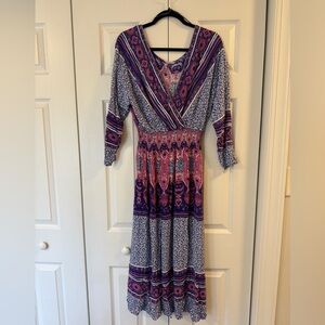 Free People Blue and Pink/Purple Wrap Sundress